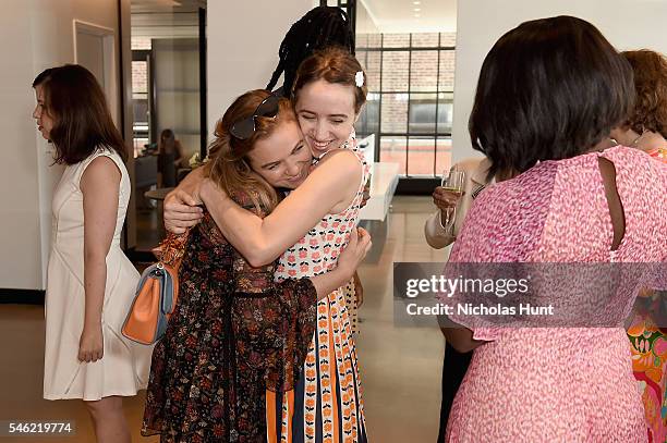 Actors Morgan Saylor and Zoe Kazan attend a luncheon hosted by Glamour and Facebook to discuss the 2016 election at Samsung 837 in NYC on July 11,...
