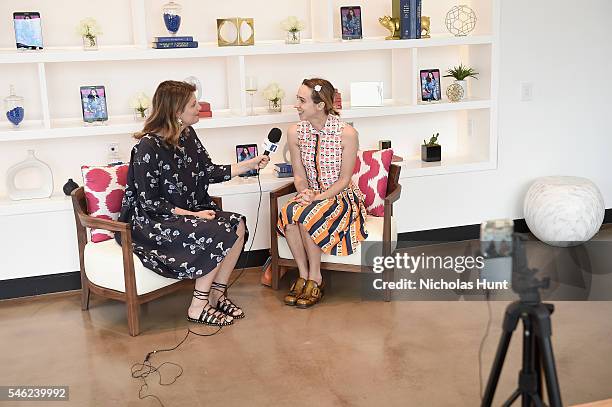 Actress Zoe Kazan speaks to Facebook Live during a luncheon hosted by Glamour and Facebook to discuss the 2016 election at Samsung 837 in NYC on July...