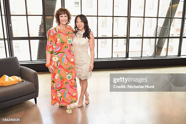 Comedian Lizz Winstead and Sharon Yang of Facebook attend a luncheon hosted by Glamour and Facebook to discuss the 2016 election at Samsung 837 in...