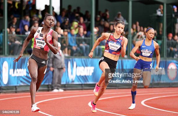 Tori Bowie, first place, competes in the Women's 200 Meter Final during the 2016 U.S. Olympic Track & Field Team Trials at Hayward Field on July 10,...