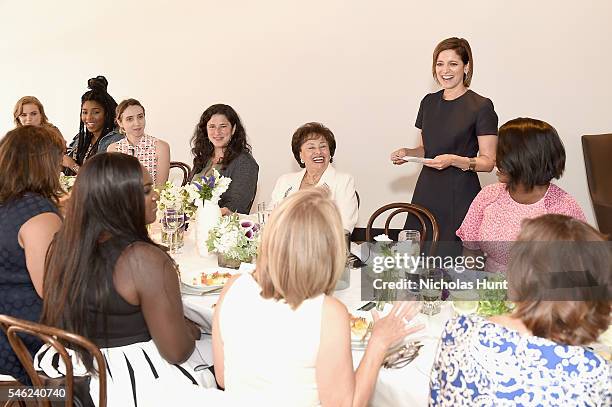 Glamour editor in chief Cindi Leive speaks to guests during a luncheon hosted by Glamour and Facebook to discuss the 2016 election at Samsung 837 in...