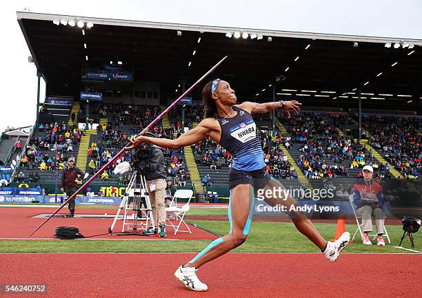 Barbara Nwaba competes in the Women's Heptathlon Javelin Throw during the 2016 U.S. Olympic Track & Field Team Trials at Hayward Field on July 10,...