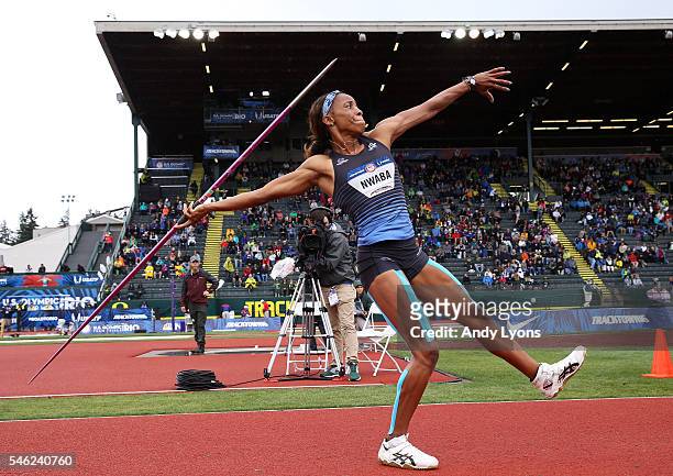 Barbara Nwaba competes in the Women's Heptathlon Javelin Throw during the 2016 U.S. Olympic Track & Field Team Trials at Hayward Field on July 10,...