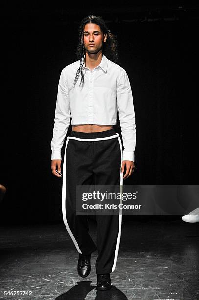 Model walks the runway during the Linder Presentation at Dixon Place on July 11, 2016 in New York City.