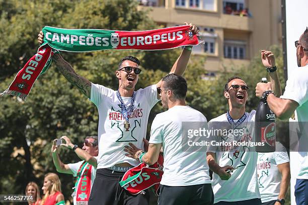 Portuguese defender Jose Fonte celebrating during the Portugal Euro 2016 Victory Parade at Lisbon on July 11, 2016 in Lisbon, Portugal.