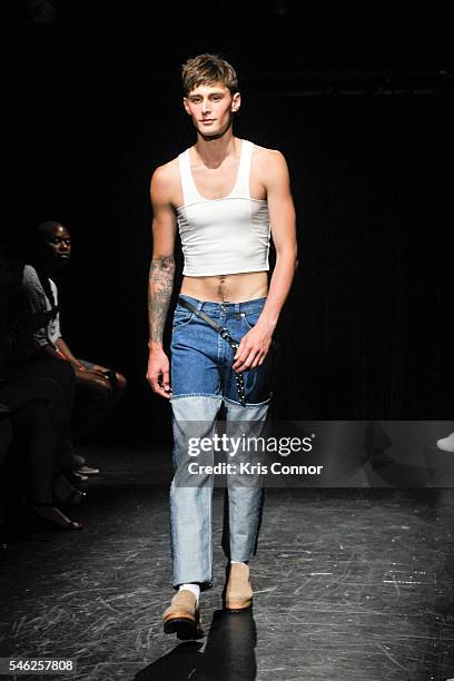 Model walks the runway during the Linder Presentation at Dixon Place on July 11, 2016 in New York City.