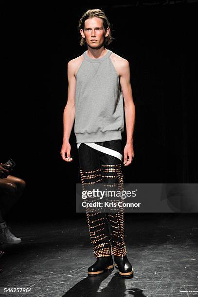 Model walks the runway during the Linder Presentation at Dixon Place on July 11, 2016 in New York City.