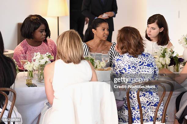 Uzo Aduba, Renee Elise Goldsberry and Irin Carmon attend a luncheon hosted by Glamour and Facebook to discuss the 2016 election at Samsung 837 in NYC...