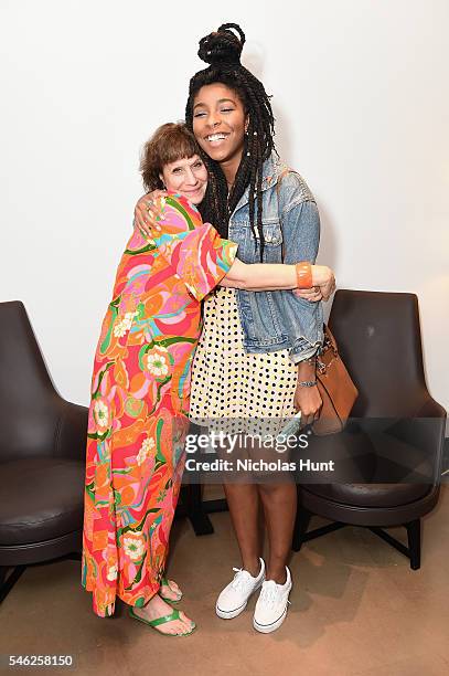 Comedian Lizz Winstead and actress Jessica Williams attend a luncheon hosted by Glamour and Facebook to discuss the 2016 election at Samsung 837 in...