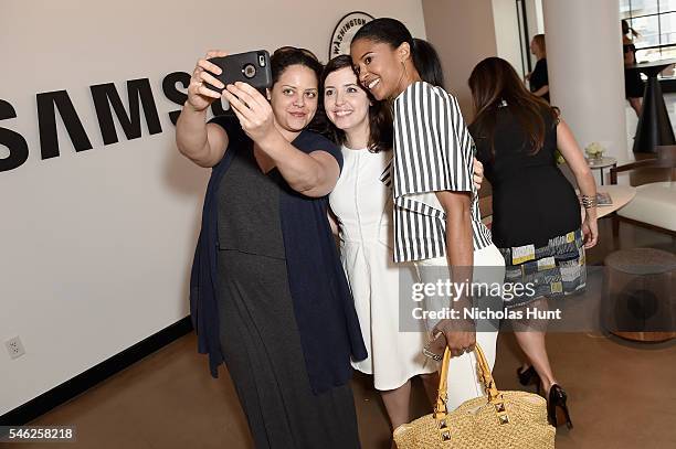 Anna Holmes, Irin Carmon and Renee Elise Goldsberry attend a luncheon hosted by Glamour and Facebook to discuss the 2016 election at Samsung 837 in...