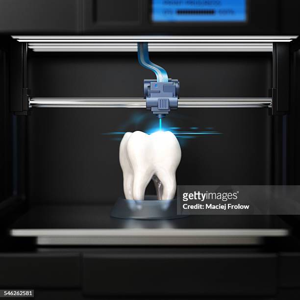 illustrations, cliparts, dessins animés et icônes de 3d printer creating a tooth - impression 3d