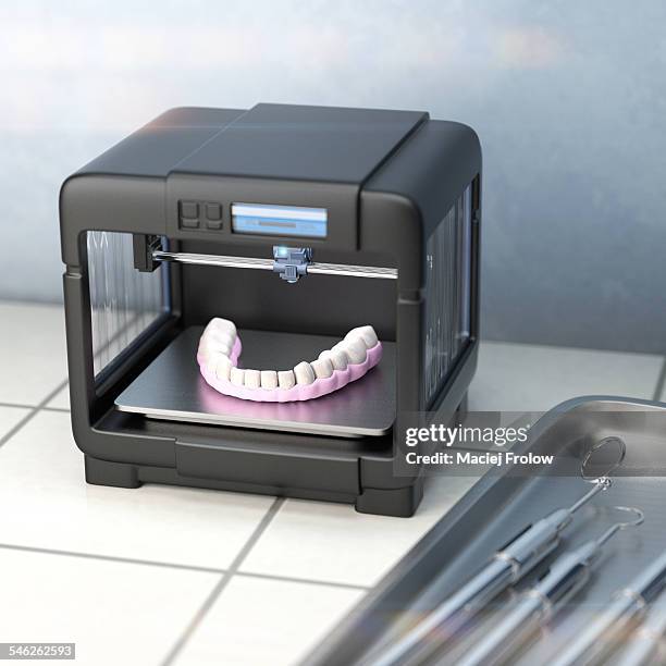 3d printer and teeth - medical tray stock illustrations
