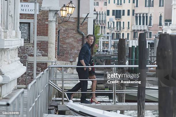 Bastian Schweinsteiger and Ana Ivanovic leaves the Aman Canal Grande hotel for dinner on July 11, 2016 in Venice, Italy.