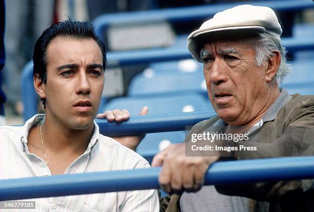 Anthony Quinn and son Francesco at the 1988 U.S. Open Tennis Tournament circa 1988 in Flushing, Queens.