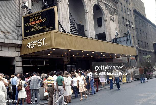 Exterior view of the 46th Street Theatre , currently The Richard Rodgers Theatre circa 1977 in New York City.
