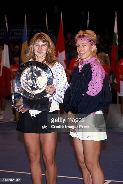 Steffi Graf and Martina Navratilova during the 1989 Virginia Slims Championships at Madison Square Garden circa 1989 in New York City.