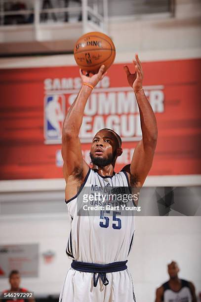 Jabril Trawick of the NBA D-League Select shoots a free throw against the Houston Rockets during the 2016 NBA Las Vegas Summer League game on July...