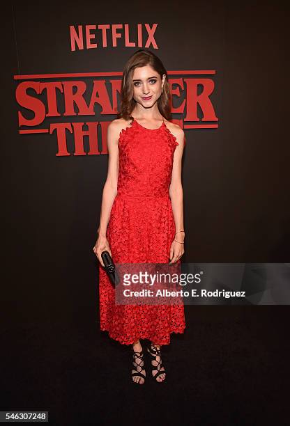 Actress Natalia Dyer attends the Premiere of Netflix's "Stranger Things" at Mack Sennett Studios on July 11, 2016 in Los Angeles, California.