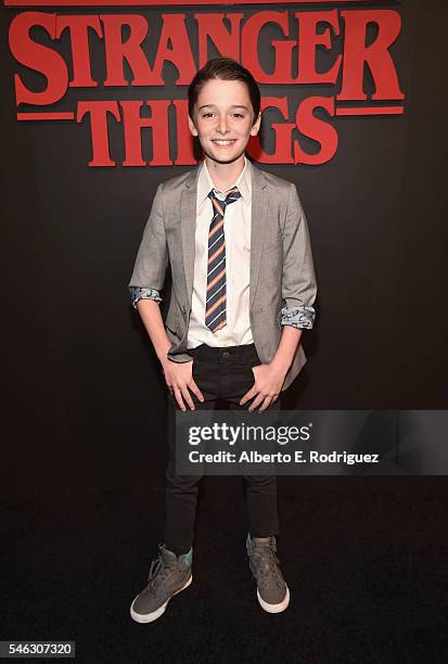 Actor Noah Schnapp attends the Premiere of Netflix's "Stranger Things" at Mack Sennett Studios on July 11, 2016 in Los Angeles, California.