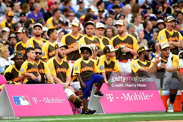 Players watch the action during the T-Mobile Home Run Derby at PETCO Park on July 11, 2016 in San Diego, California.