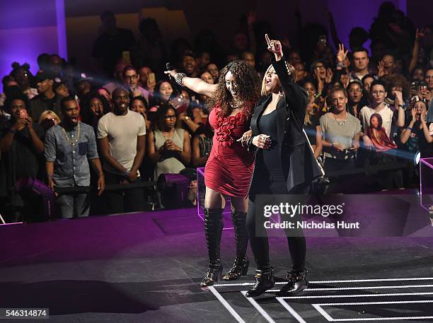 Suga-T and Queen Latifah perform onstage during the VH1 Hip Hop Honors: All Hail The Queens at David Geffen Hall on July 11, 2016 in New York City.