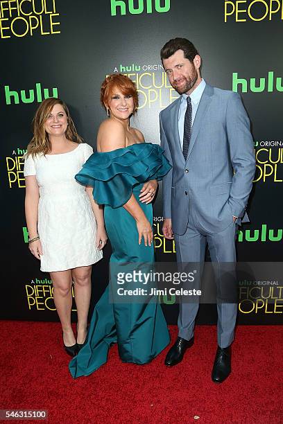 Actors Amy Poehler, Julie Klausner and Billy Eichner attends the Hulu Original "Difficult People" premiere at The Metrograph on July 11, 2016 in New...