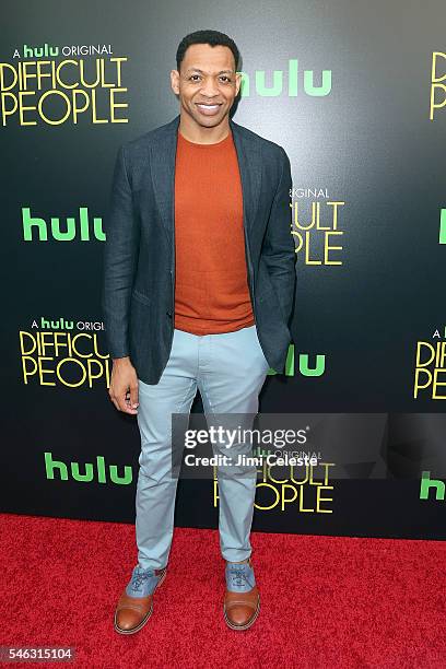 Actor Derrick Baskin attends the Hulu Original "Difficult People" premiere at The Metrograph on July 11, 2016 in New York City.