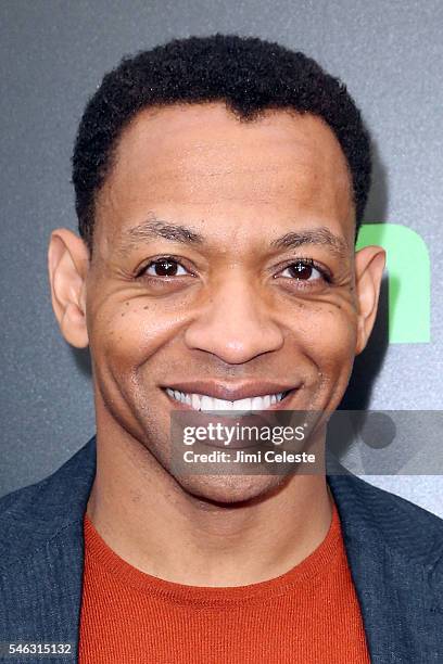 Actor Derrick Baskin attends the Hulu Original "Difficult People" premiere at The Metrograph on July 11, 2016 in New York City.