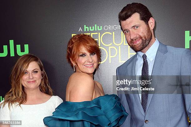 Actors Amy Poehler, Julie Klausner and Billy Eichner attends the Hulu Original "Difficult People" premiere at The Metrograph on July 11, 2016 in New...