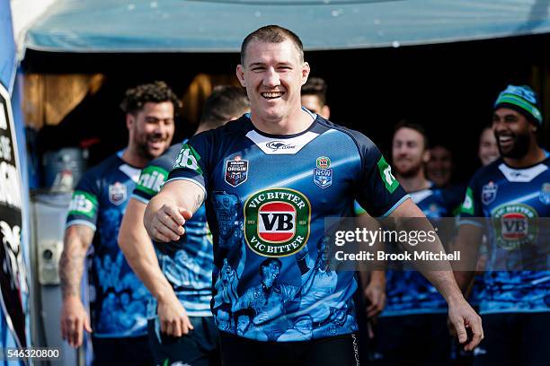 Retiring NSW Origin skipper Paul Gallen during the New South Wales Blues State of Origin captain's run at ANZ Stadium on July 12, 2016 in Sydney,...