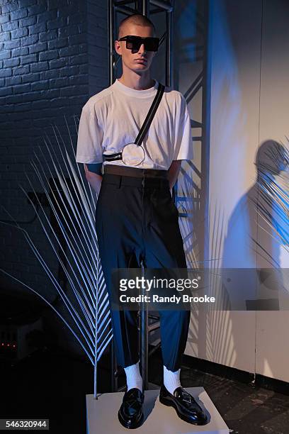 Model poses during the Chapter Presentation during New York Fashion Week: Men's S/S 2017 at Industria Superstudio on July 11, 2016 in New York City.