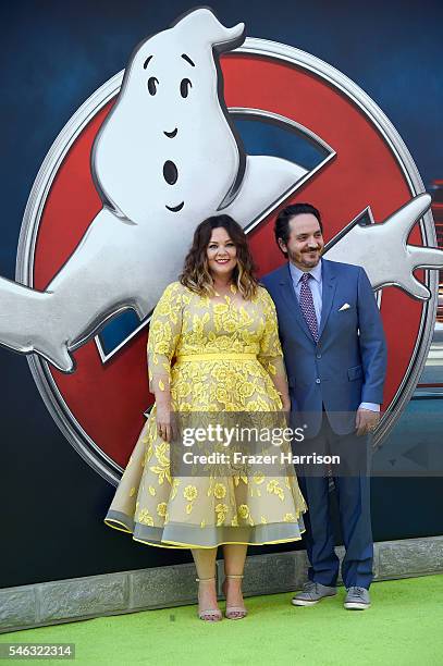 Actress Melissa McCarthy and actor Ben Falcone attend the Premiere Of Sony Pictures' "Ghostbusters" at TCL Chinese Theatre on July 9, 2016 in...