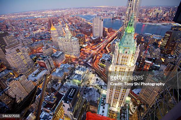 new york city woolworth building and civic center - woolworth building stockfoto's en -beelden