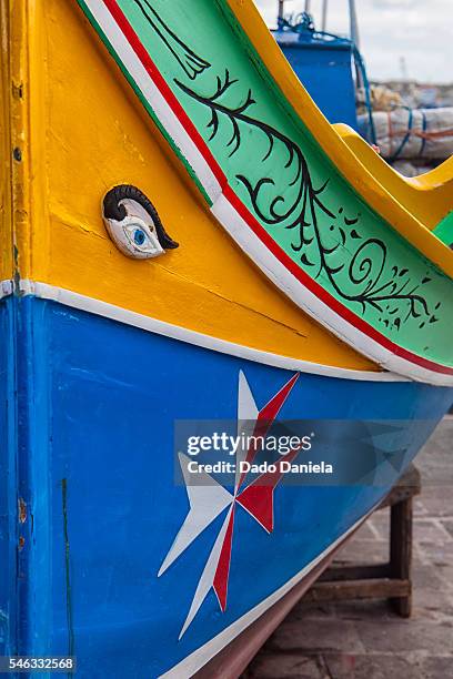 traditional boat - st julians bay stock pictures, royalty-free photos & images