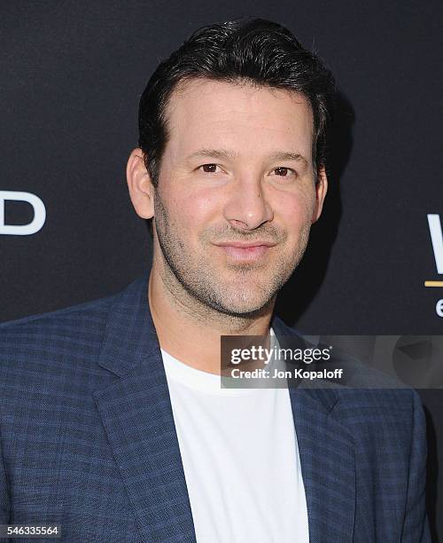 Quarterback Tony Romo arrives at the Los Angeles Premiere "Undrafted" at ArcLight Hollywood on July 11, 2016 in Hollywood, California.