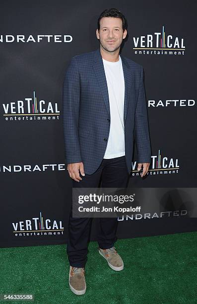 Quarterback Tony Romo arrives at the Los Angeles Premiere "Undrafted" at ArcLight Hollywood on July 11, 2016 in Hollywood, California.