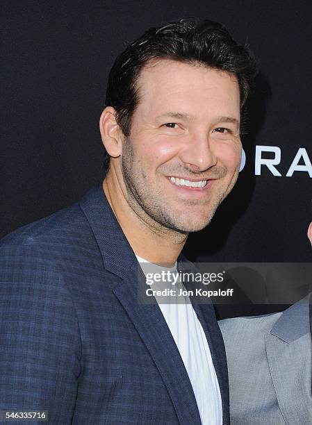 Quarterback Tony Romo arrives at the Los Angeles Premiere "Undrafted" at ArcLight Hollywood on July 11, 2016 in Hollywood, California.