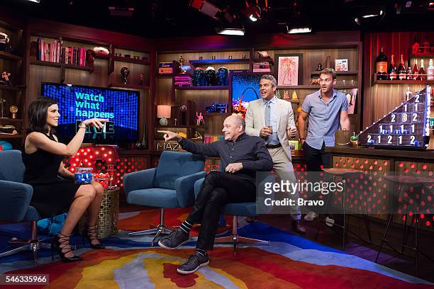 Pictured : Heather Dubrow, Rob Corddry, Andy Cohen and Sean Kleier --
