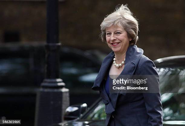 Theresa May, U.K. Home secretary, reacts as she arrives for a cabinet meeting in 10 Downing Street in London, U.K., on Tuesday, July 12, 2016....