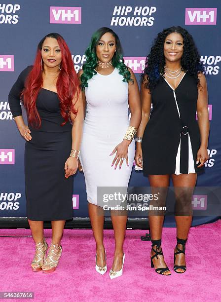 Singers Leanne "Lelee" Lyons, Tamara Johnson-George and Coko from SWV attend the 2016 VH1 Hip Hop Honors: All Hail The Queens at David Geffen Hall on...