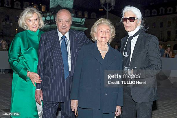 At the evening gala for the reopening of the Ritz Palace after 4 years of renovation, Mohamed Al-Fayed with his wife Heini Wathen, Bernadette Chirac...