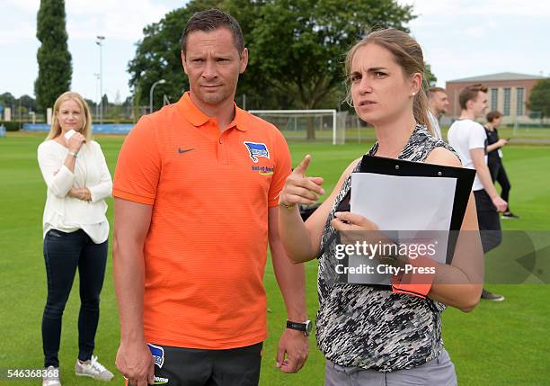 Coach Pal Dardai and Anne Grubert of Hertha BSC during the media day of Hertha BSC on July 12, 2016 in Berlin, Germany.