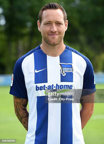 Julian Schieber of Hertha BSC during the team presentation of Hertha BSC on July 12, 2016 in Berlin, Germany.