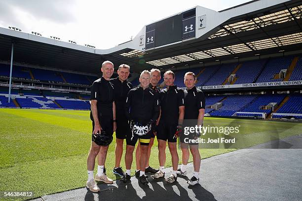 Referees Mike Riley, Graham Scott, Jon Moss and Martin Atkinson with support riders Andy Alderson and Jim Butters at Vicarage Road Stadium, Watford...