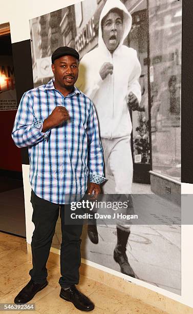 Lennox Lewis visits the Muhammad Ali exhibition at The O2 Arena on July 12, 2016 in London, England.