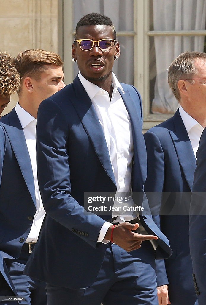 French President Francois Hollande Receives France Soccer Team At Elysee Palace in Paris