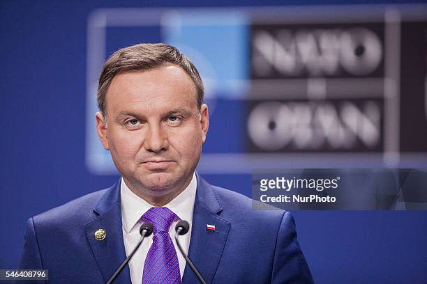 Press conference of the President of Poland, Andrzej Duda, in the NATO Warsaw Summit on 9 July 2016.