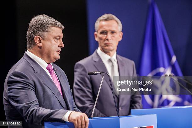 Press conference of the President of Ukraine, Piotr Poroshenko, on the left, and the Secretary General of NATO, Jens Stoltenberg, on the right, in...