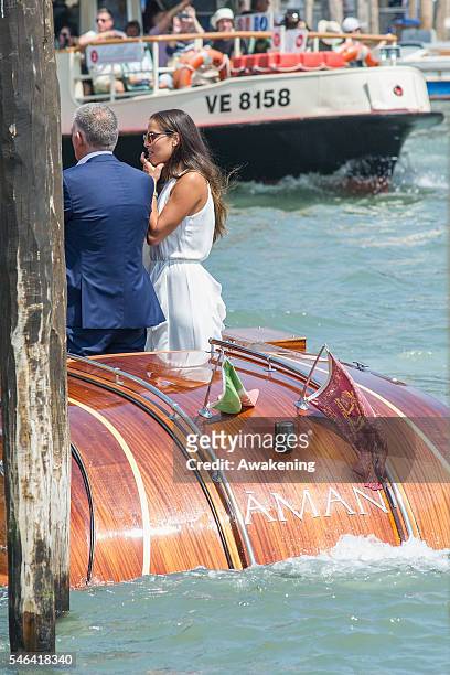 Ana Ivanovic arrives the Aman Grand Canal hotel after the wedding hall at Palazzo Cavalli after the celebration of their marriage on July 12, 2016 in...