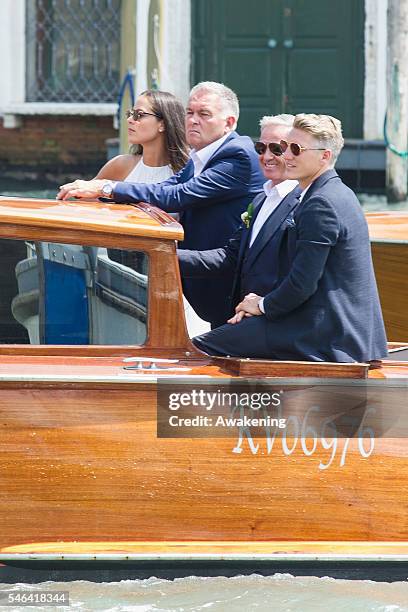 Ana Ivanovic, her father Miroslav Ivanovic, Alfred Schweinsteiger, father of Bastian Schweinsteiger, and Bastian Schweinsteiger arrive at the Aman...